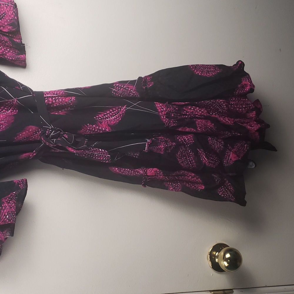 Reiss Black Dress with Pink Leaf Print Midi - Picture 12 of 16